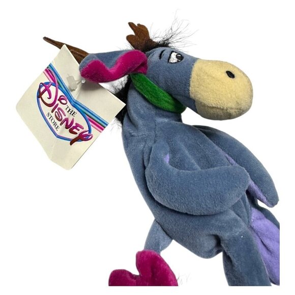 NWT 90s Disney Store REINDEER EEYORE  XMAS Vintage DISNEY Mini Beanie Doll 9" - Picture 3 of 6